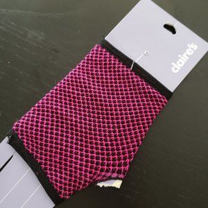 Pair of Hot Pink and Black Mesh Fingerless Gloves